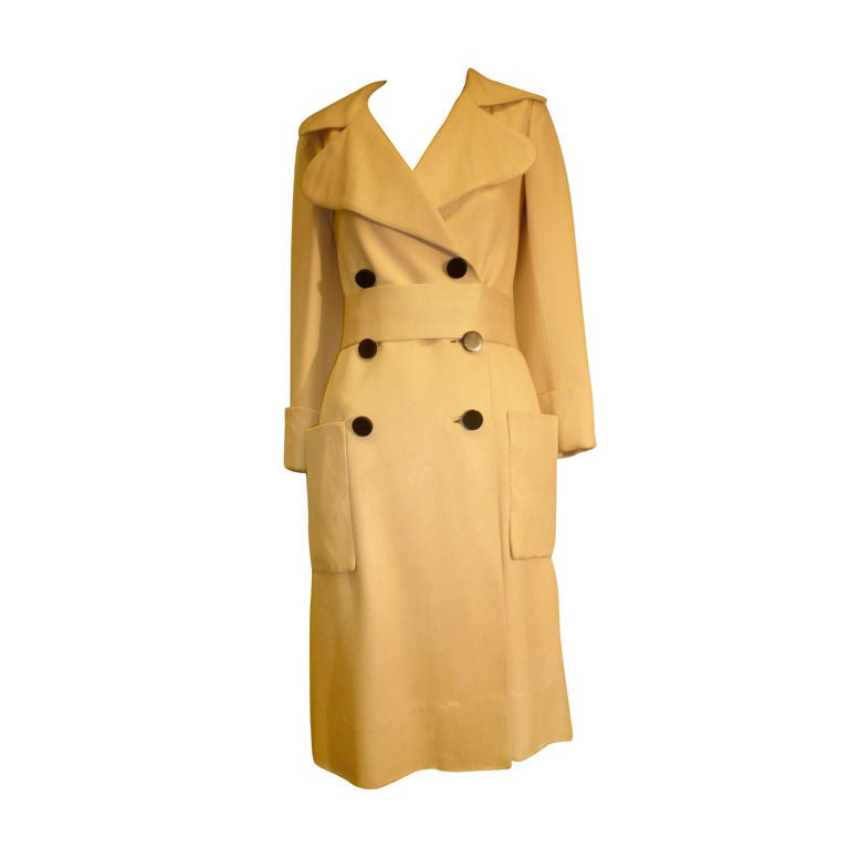 1960s Norman Norell Silk Linen Gazar Belted Trench
