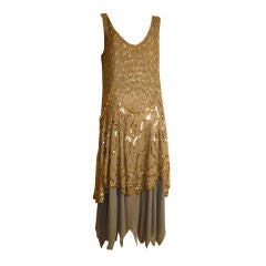 1920's Beaded Sequined Lace, Tulle and Chiffon Tea Dress