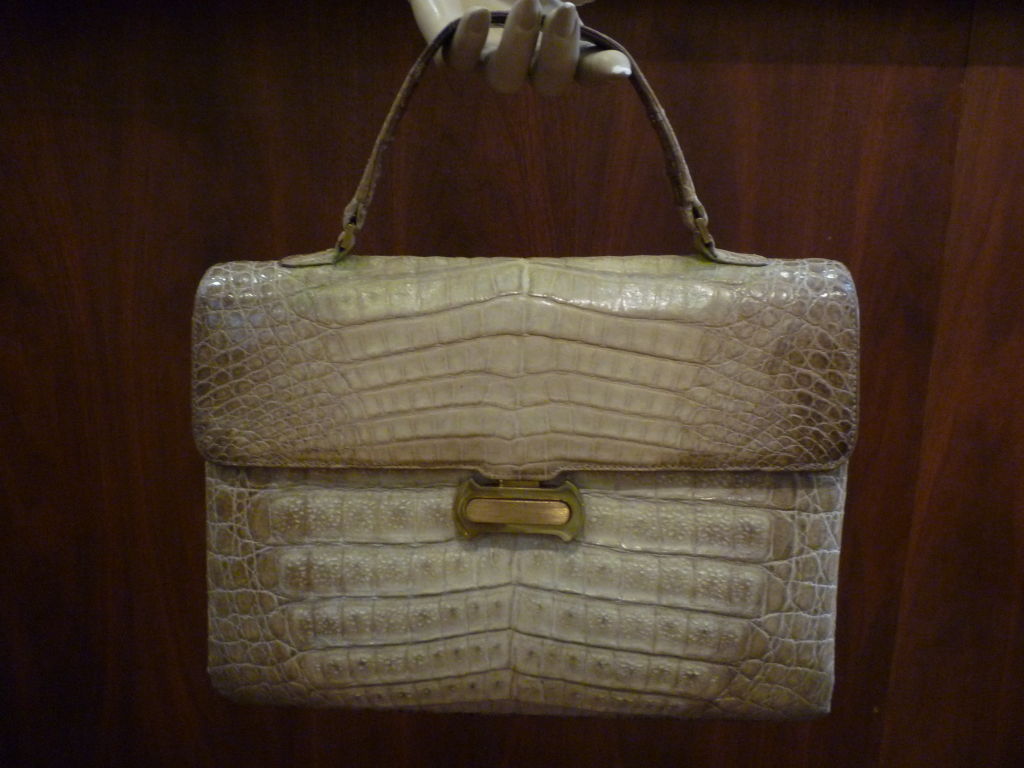 50s Hombré Natural Crocodile Skin Handbag 4