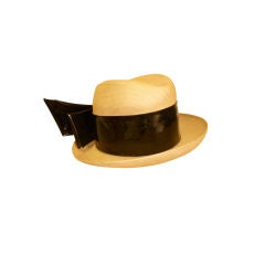50s Leslie James Straw Fedora w/ Wide Patent Bow