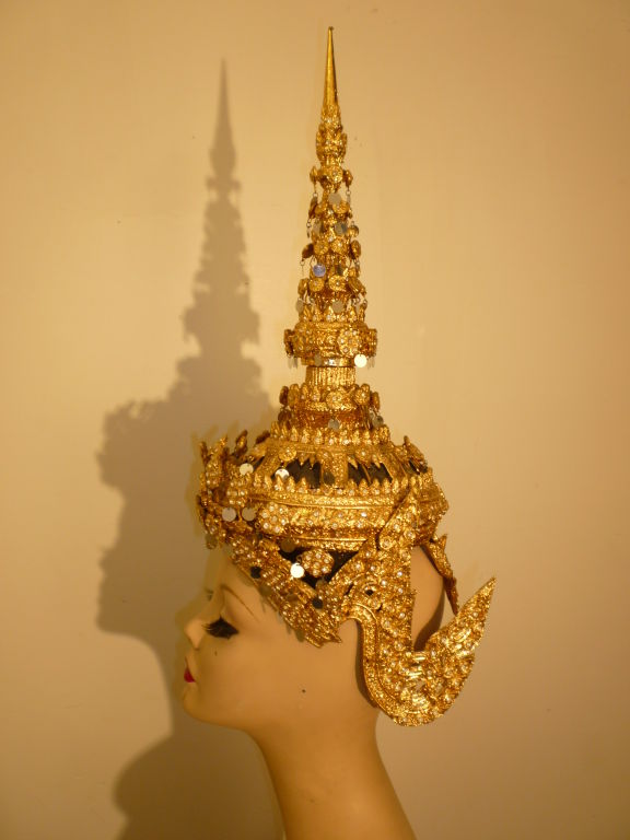 A wonderful traditional ceremonial Thai dance crown headdress with detachable top spire.