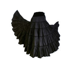 Vintage Yves Saint Laurent Black Silk Peasant Skirt w/ Velvet Trim