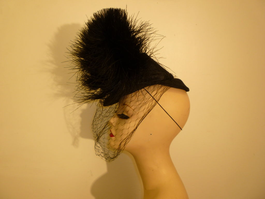 Women's Bes-Ben Incredible 1940s Tilt Hat w/ Egret Feathers and Veil