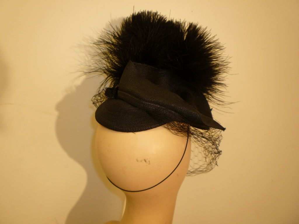 Bes-Ben Incredible 1940s Tilt Hat w/ Egret Feathers and Veil 1