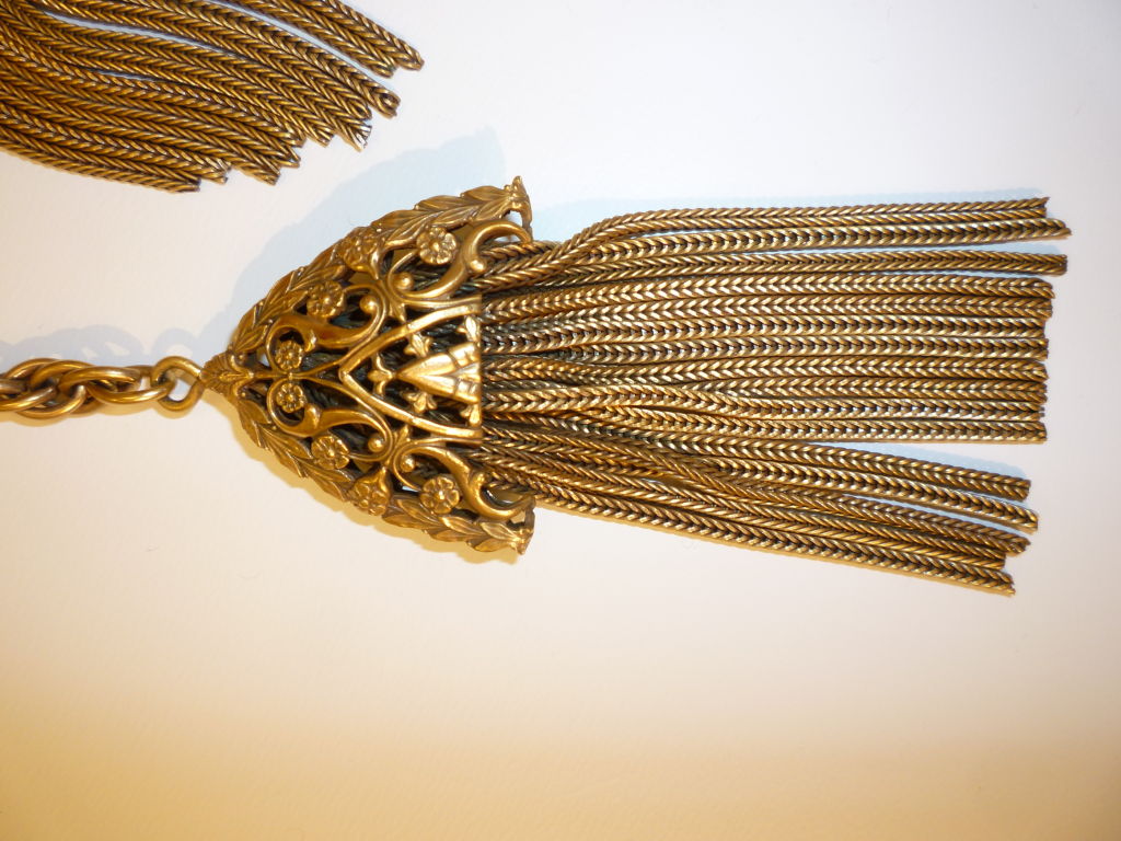 40s Gold Filigree Lariat with Chain Tassels at 1stdibs