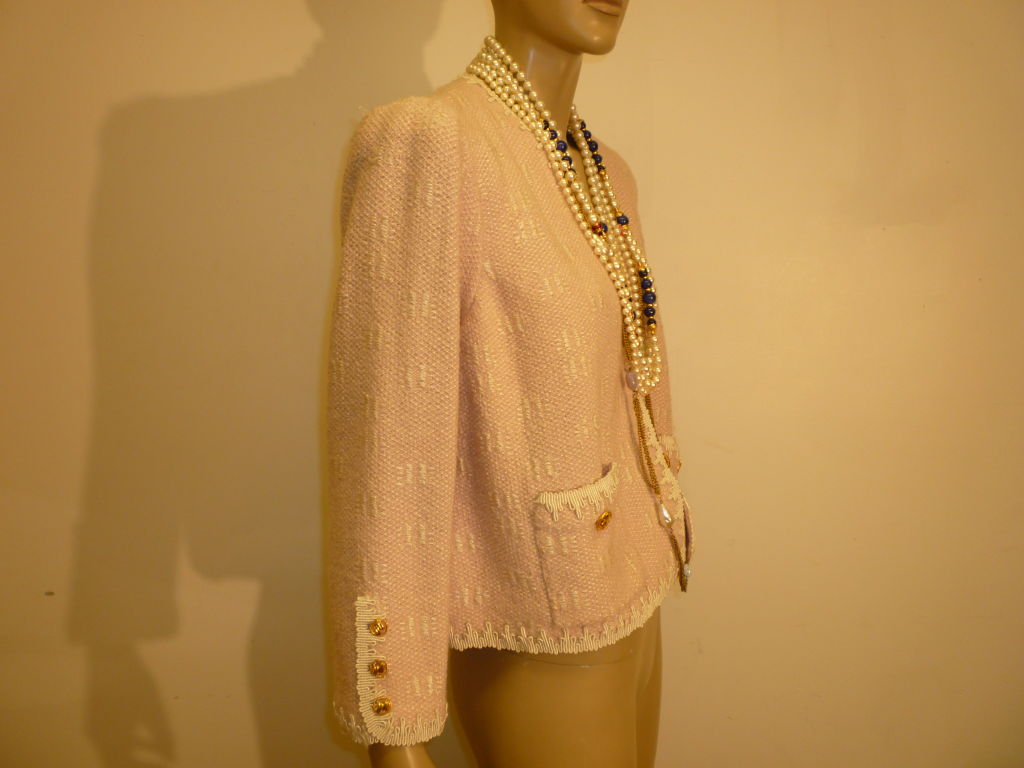 Classic Adolfo Pink Silk Jacket with Gold Buttons and Braid Work