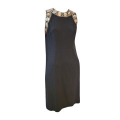 60s Black Rayon Crepe Dress with Ethnic Embroidery