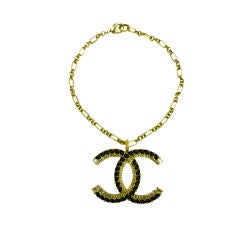Chanel "Double C" Chain Link Choker Necklace w/ Rhinestones