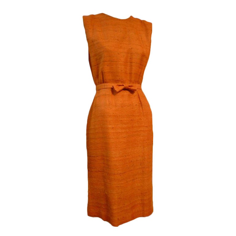 60s Saks Fifth Avenue Raw Silk Summer Dress in Apricot Shades