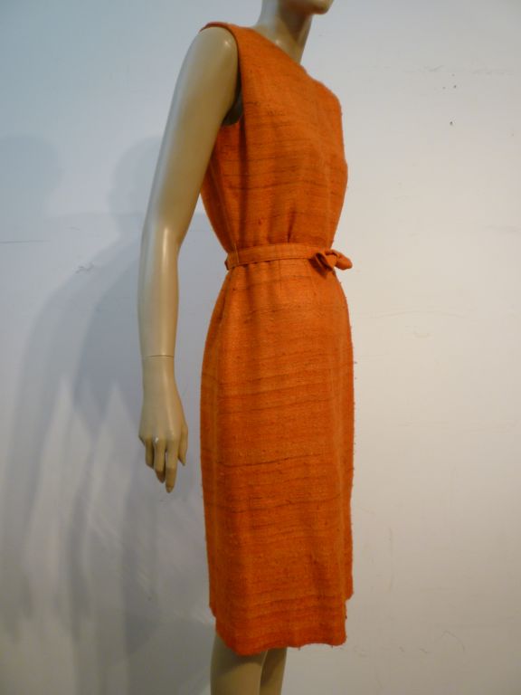 A great little Saks Fifth Avenue 60s summer dress in apricot raw silk.  With matching belt.  Size 4-6.