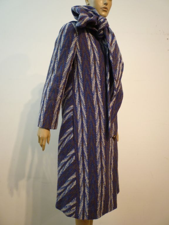 Pauline Trigere Indian Blanket Coat w/ Attached Scarf