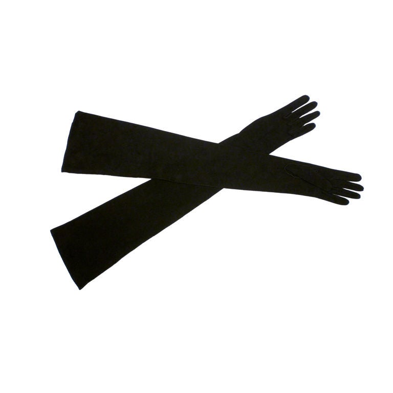 40s Black Suede Hand-Sewn Opera Gloves