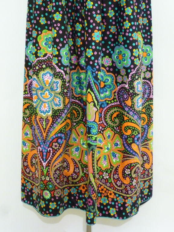 Oscar de La Renta 70s Summer Print Maxi w/ Crossed Back Straps