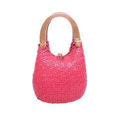 Koret Adorable 60s Pink Wicker Woven Handbag