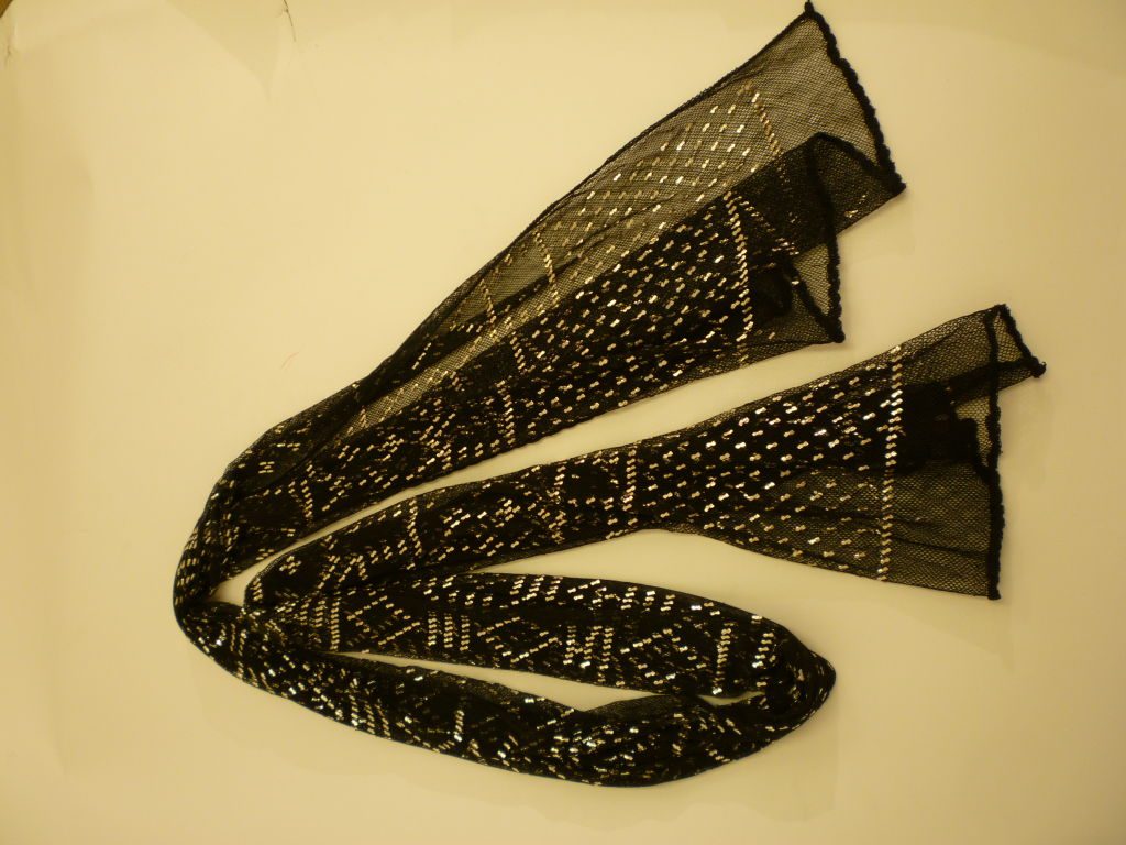 1920s Assuit Scarf in Black Net and Coin Silver 1