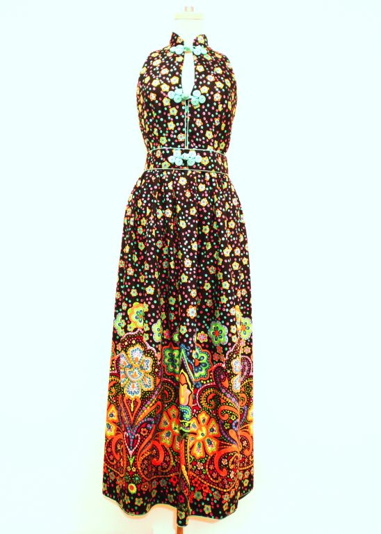 Oscar de La Renta 70s Summer Print Maxi w/ Crossed Back Straps 3