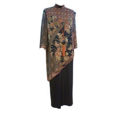 80s Leonard Silk Tunic/Caftan w/ Painted Overlay
