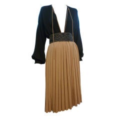 James Galanos 70s Tropical-Weight Wool Peasant Dress w/ Pleats!