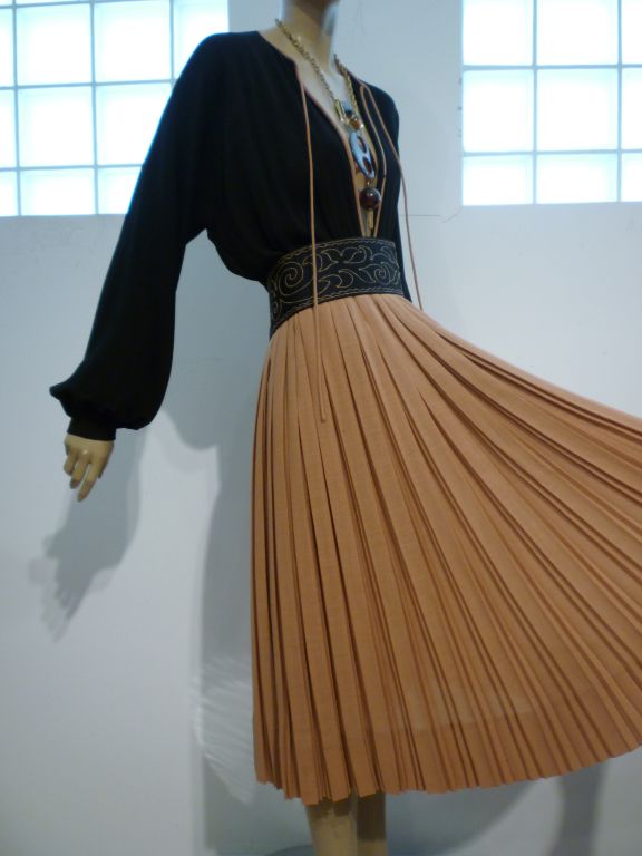 James Galanos 70s Tropical-Weight Wool Peasant Dress w/ Pleats!