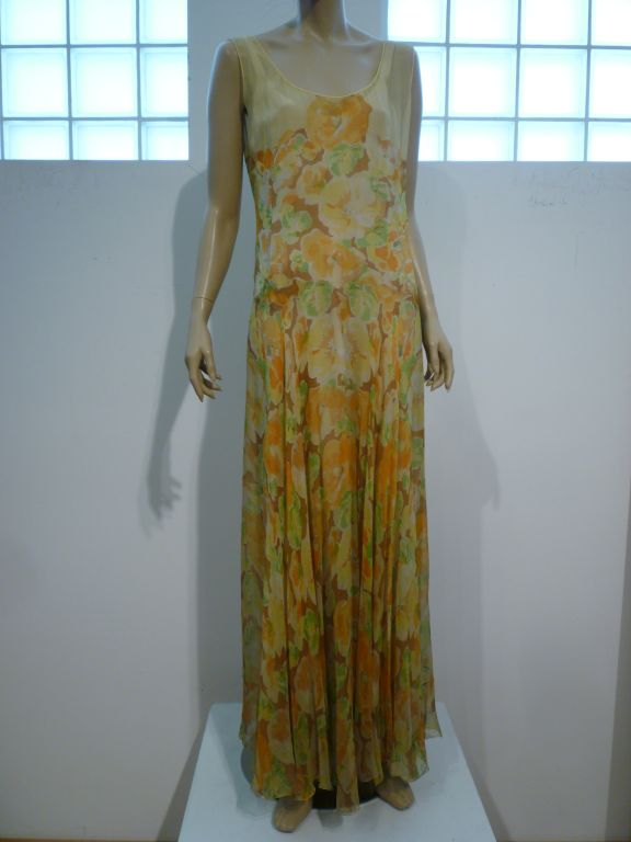 Brown 30s Couture E. L. Mayer Floral Chiffon 2-Piece Gown and Jacket