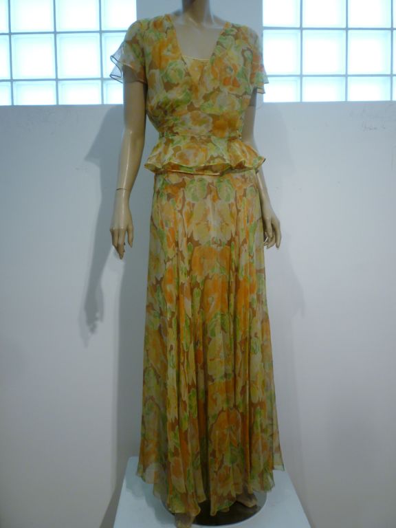 30s Couture E. L. Mayer Floral Chiffon 2-Piece Gown and Jacket 2