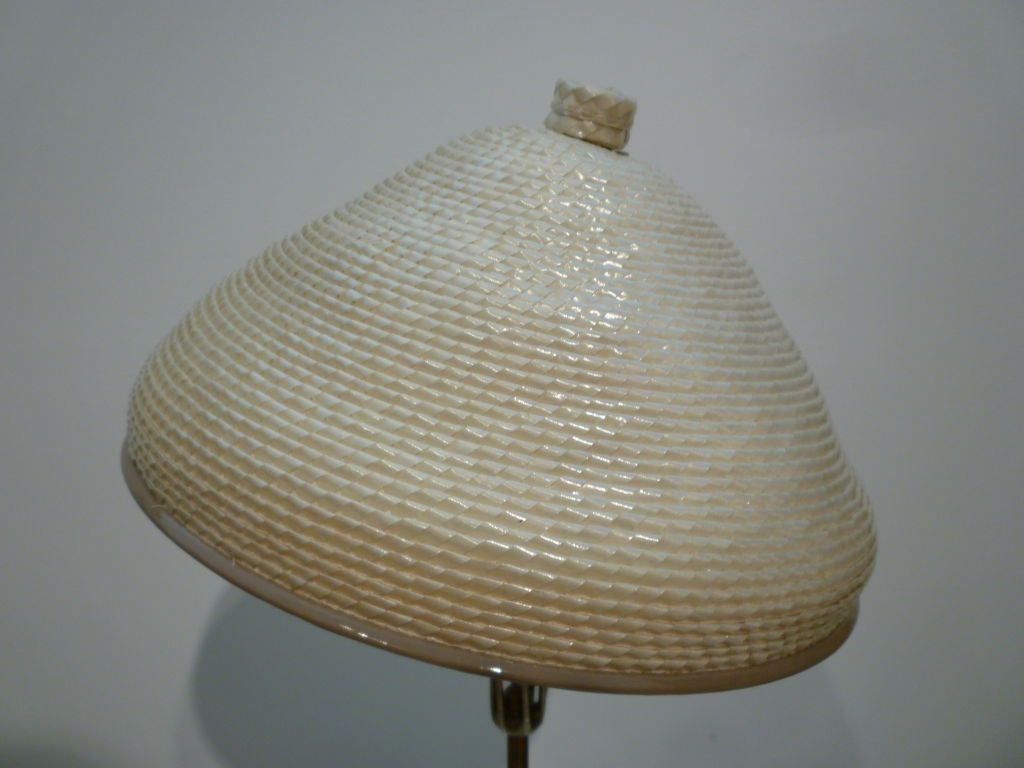 Brown 60s Marché Asian-Inspired Straw Hat in Beige and Taupe