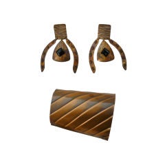 Retro Copper Tribal Jewelry Ensemble - Earrings and Cuff
