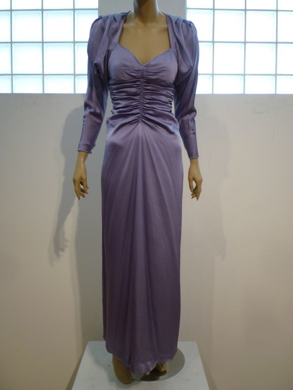 Adolfo 1981 Satin 40s-Style Gown in Lavender w/ Cut-Out Back