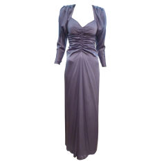 Retro Adolfo 1981 Satin 40s-Style Gown in Lavender w/ Cut-Out Back