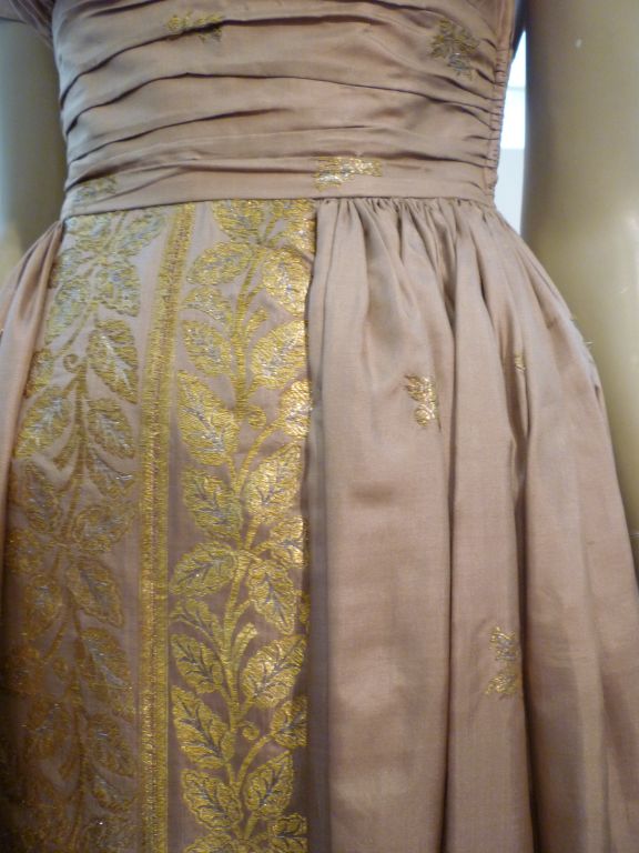 50s Traina-Norell Silk and Brocade Cocktail Dress in Cappuccino
