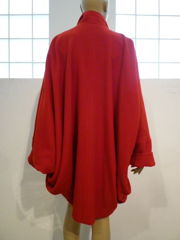 Alik Singer 80s Extreme Dolman Sleeve Cocoon Coat in Red at 1stDibs