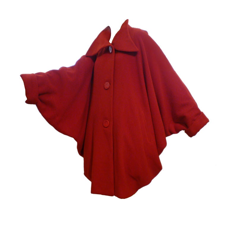 Alik Singer 80s Extreme Dolman Sleeve Cocoon Coat in Red at 1stdibs