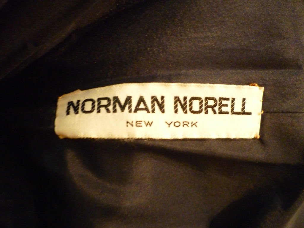 Women's Norman Norell 60s Navy Taffeta Cocktail Dress w/ Portrait Collar