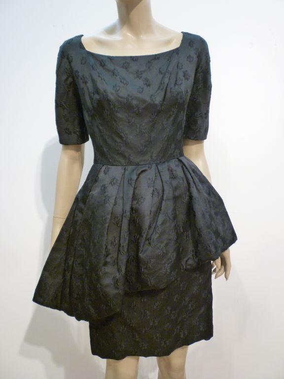 Werlé 50s Silk Jacquard Cocktail Dress w/ Asymmetrical Peplum 2