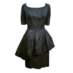 Werlé 50s Silk Jacquard Cocktail Dress w/ Asymmetrical Peplum 4