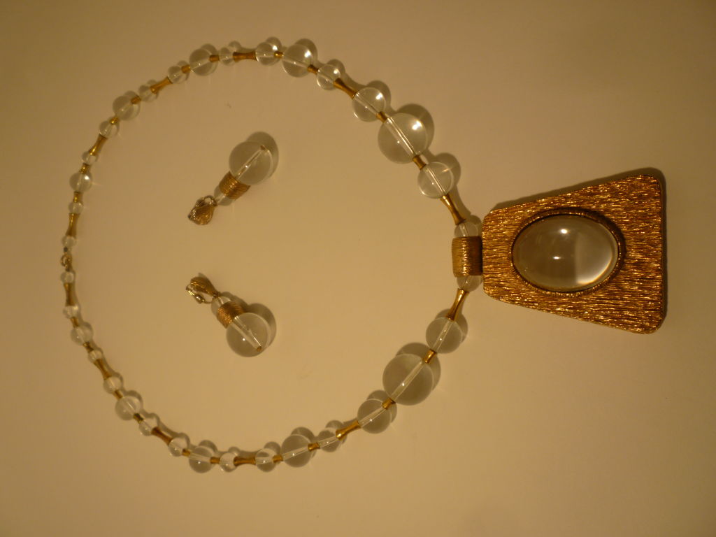 60s Mod Lucite "Egyptian" Style Necklace and Earring Set
