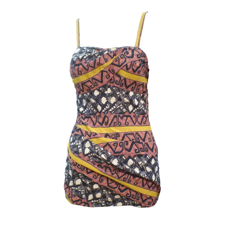 50s Tiki Print One-Piece Rose-Marie Reed Bathing Suit For Sale