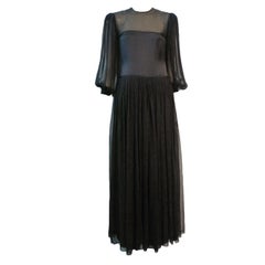 James Galanos 80s Silk Chiffon Gown w/ High Leg Slit