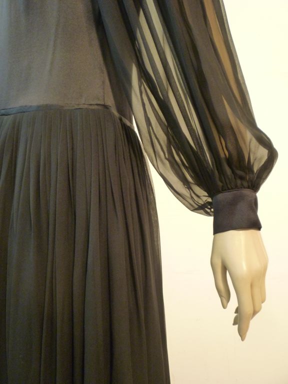 Black James Galanos 80s Silk Chiffon Gown w/ High Leg Slit For Sale