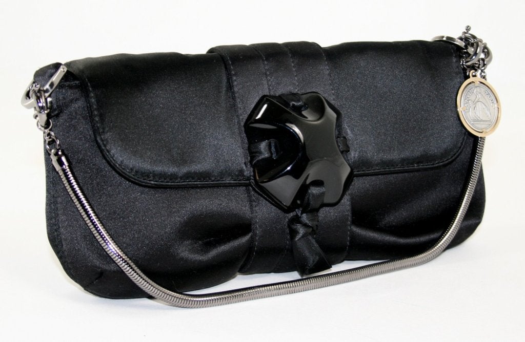 Lanvin Black Satin Evening Bag In Excellent Condition In New York City & Hamptons, NY
