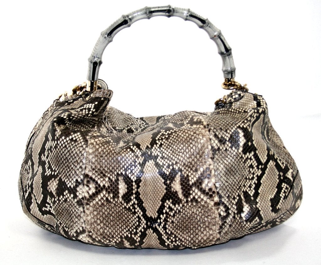 Gucci Python Peggy Bamboo Handle Hobo In New Condition In New York City & Hamptons, NY