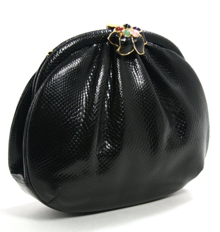 Judith Leiber Black Lizard Evening Bag In Excellent Condition In New York City & Hamptons, NY
