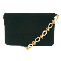 Judith Leiber Black Velvet Jewel Strap Bag