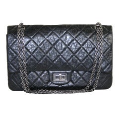 Used Chanel Black Distressed Leather 2.55 Reissue