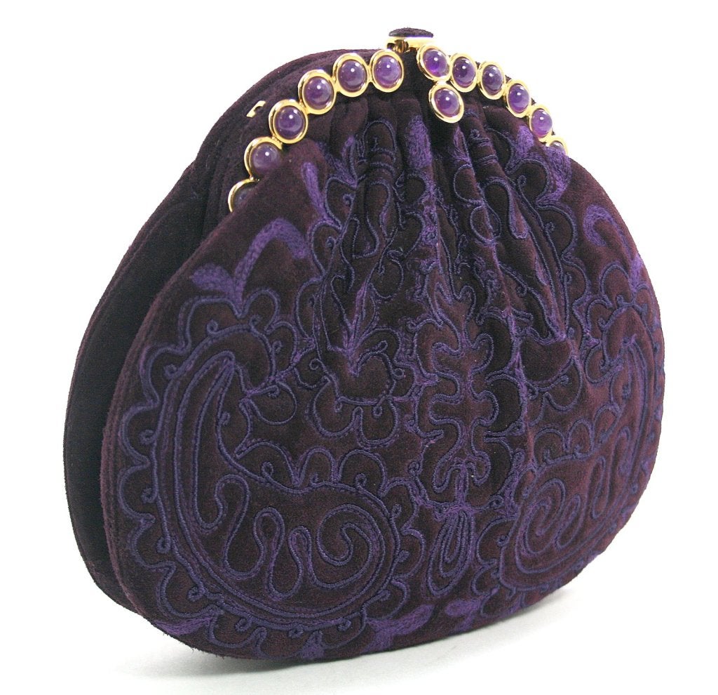 Judith Leiber Purple Suede Evening Bag In Excellent Condition In New York City & Hamptons, NY