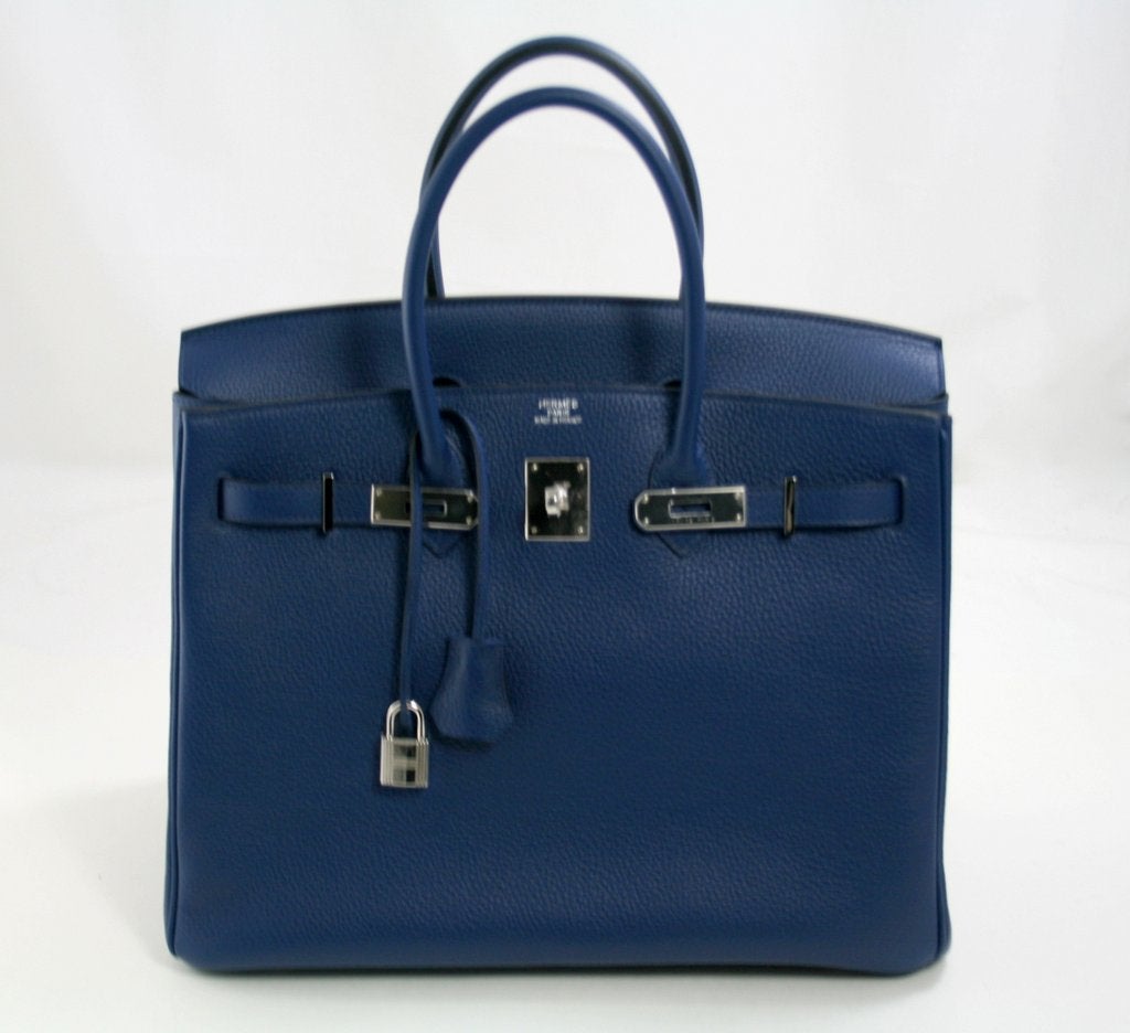 Women's Hermès Blue Sapphire Clemence  35cm Birkin PHW