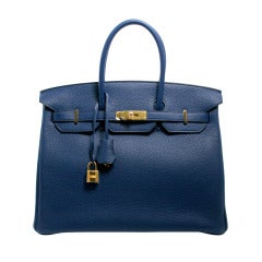 Hermès Blue Sapphire Clemence 35 Cm Birkin Bag