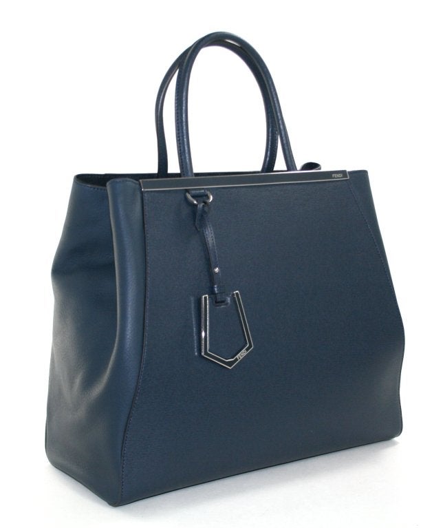 Fendi Blue Leather 2jours Large Shopper In New Condition For Sale In New York City & Hamptons, NY