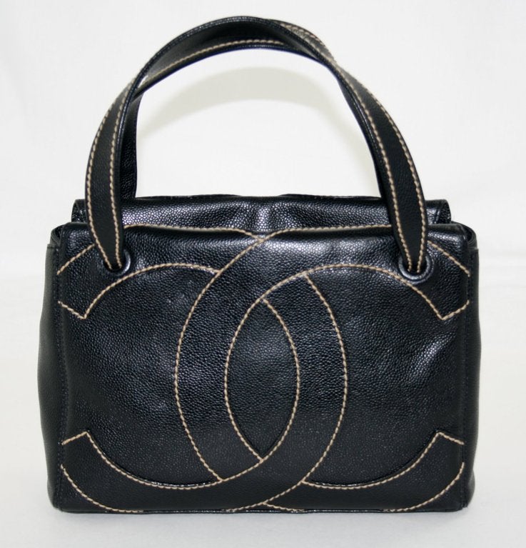 Chanel Black Caviar Leather Shopper In Excellent Condition In New York City & Hamptons, NY