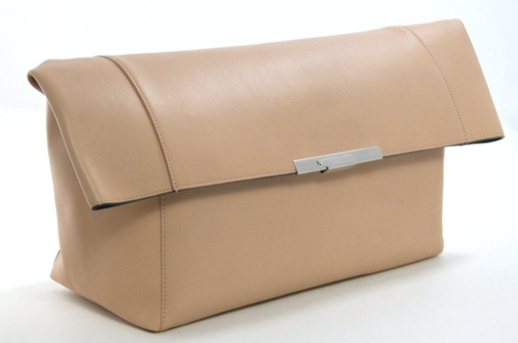 Celine Beige Leather Folded Clutch In Excellent Condition In New York City & Hamptons, NY